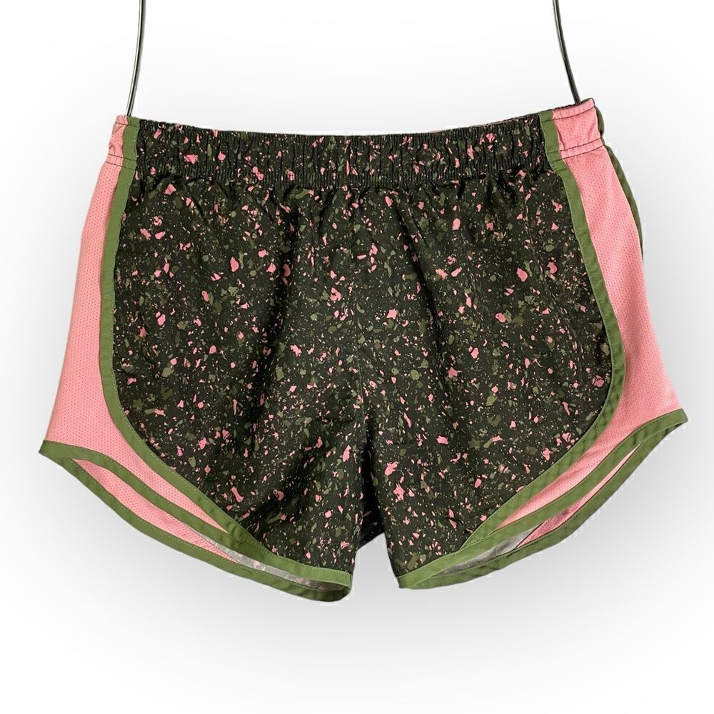 Nike Dri Fit Paint Splatter/Camo Look Tempo Shorts Women Pink Green - Picture 9 of 9